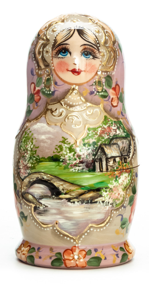  130 mm Princess Smile hand painted on wooden Matryoshka doll 5 pcs (by A Studio)