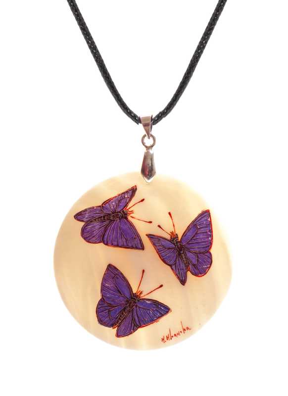 d45 mm Butterflies hand painted Nacre Pendant (by Tatiana Shkatulka Crafts)