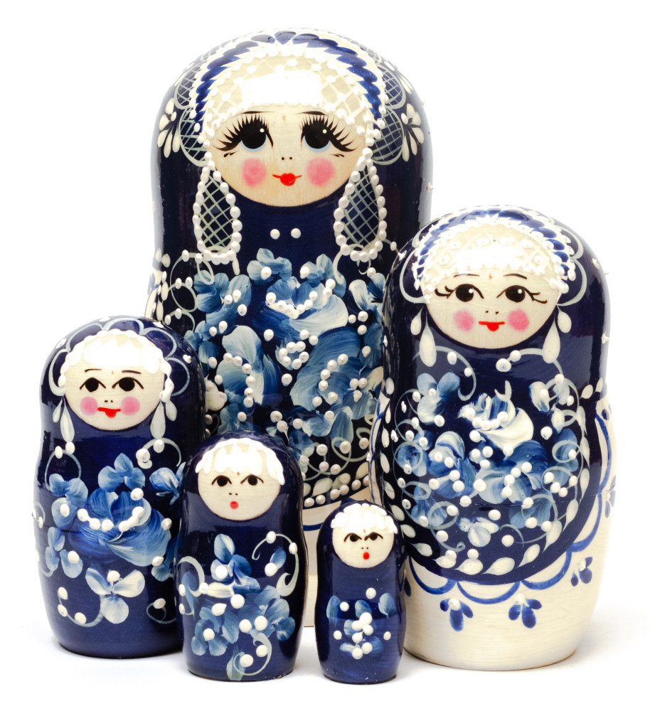 Gzhel Hand Painted Matryoshka Doll 5pcs