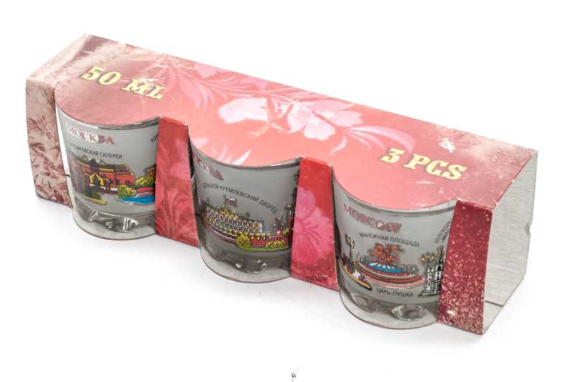 50 ml Moscow Views Colorful Decal Shot Glass set of 3 pcs (by AKM Gifts)