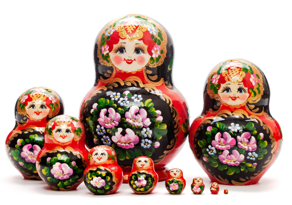 140 mm Flowers Patters hand painted Wooden Matryoshka Doll 10 pcs inside