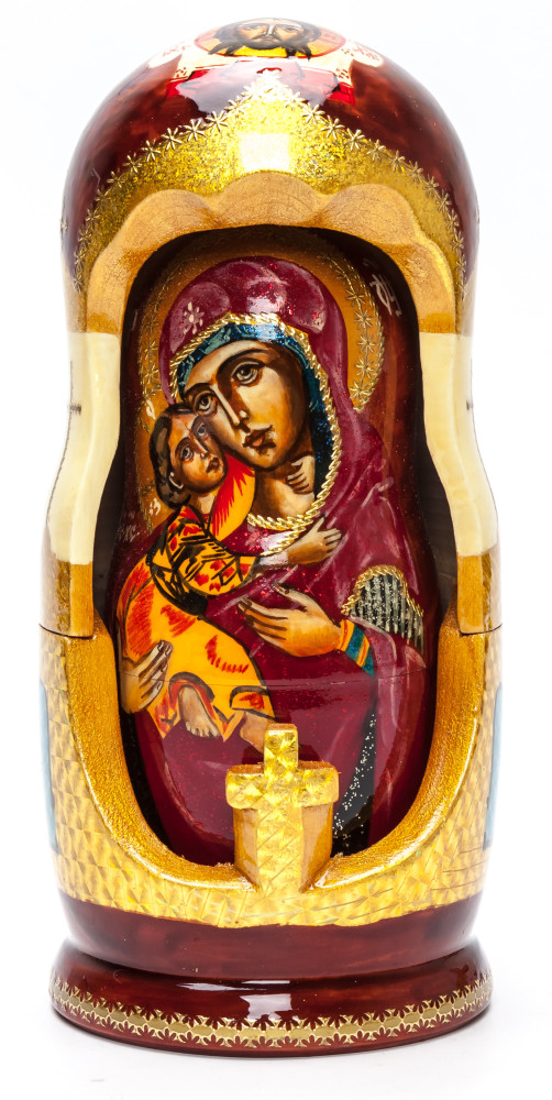 200 mm Vladimirskaya Godmother hand painted wooden Matryoshka doll 5 pcs (by Ludmila Icon Paintings)
