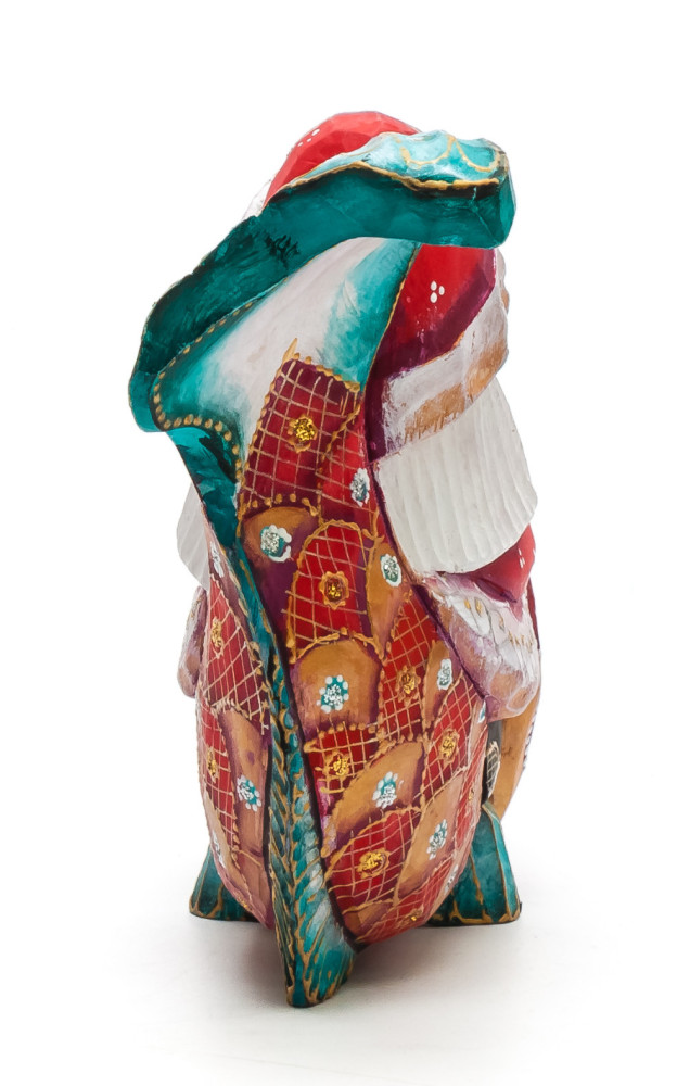 120 mm Santa with a Bag riding a Fish Carved Wood Hand Painted Collectible Figurine (by Igor Carved Wooden Figures Studio)