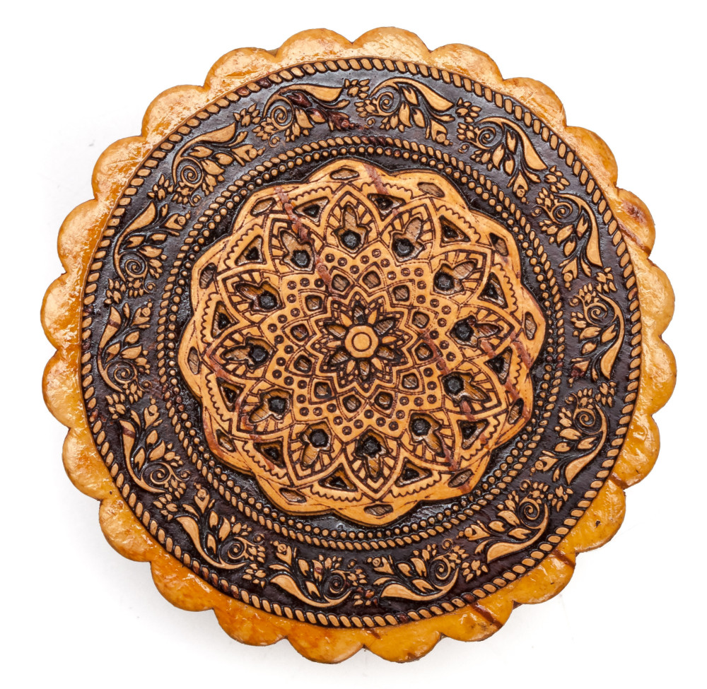 d 65 mm Siberian Patterns hand made Birchbark Jewelry Box (by Maxim Birch)