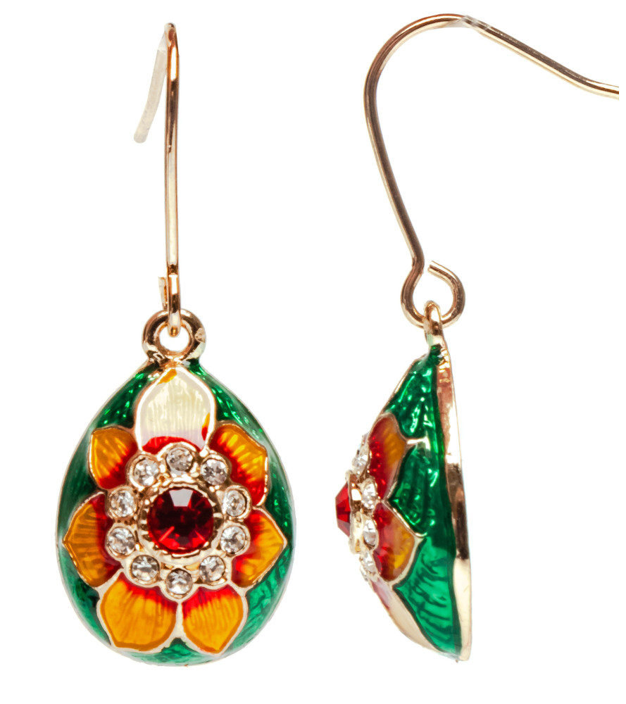 15x35 mm Sunflower on Green Egg Shaped Earrings