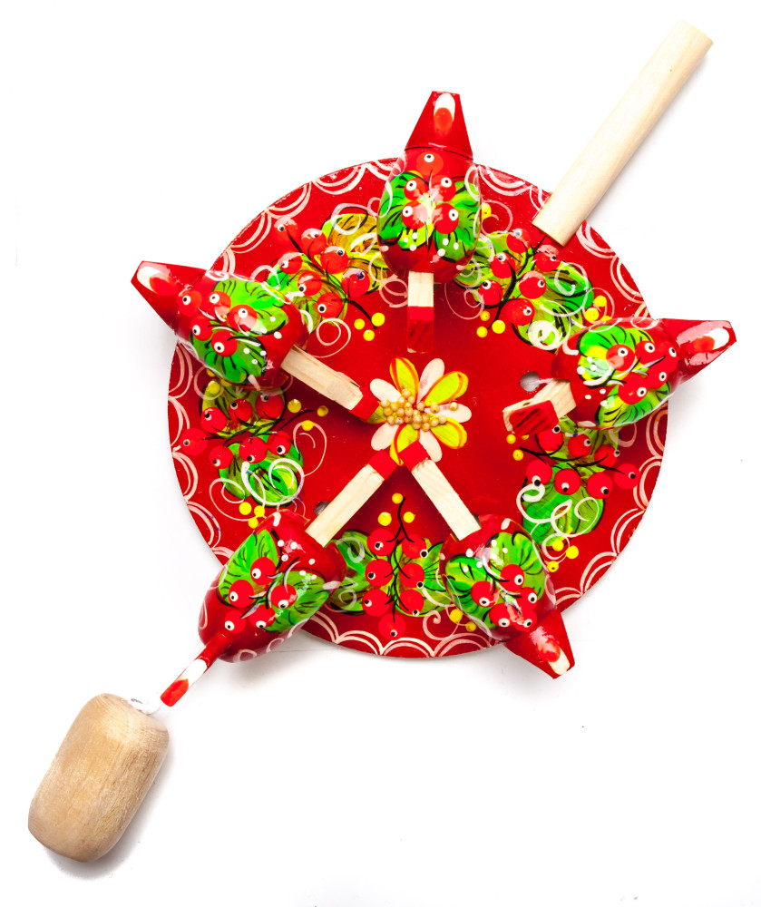 200x140 mm Pecking Chicken Hand Carved and Painted Russian Wooden Toy (by Bogorodskoe Studio)