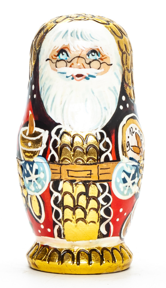 100 mm Santa Claus with Glasses hand painted wooden Matryoshka Doll 5 pcs (by Skazka)