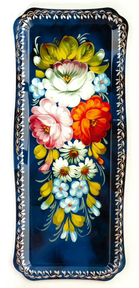 130x310 mm Zhostovo Patterns hand painted and lacquered Metal Forged Tray (by Lada Crafts)
