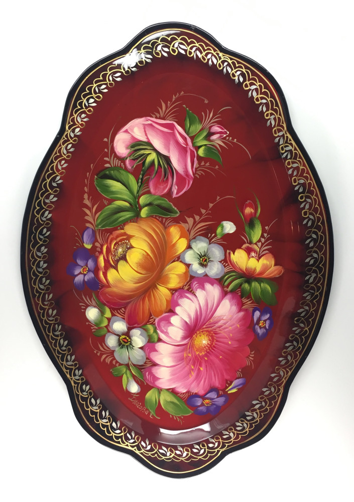 Zhostovo Hand Painted Metal Tray