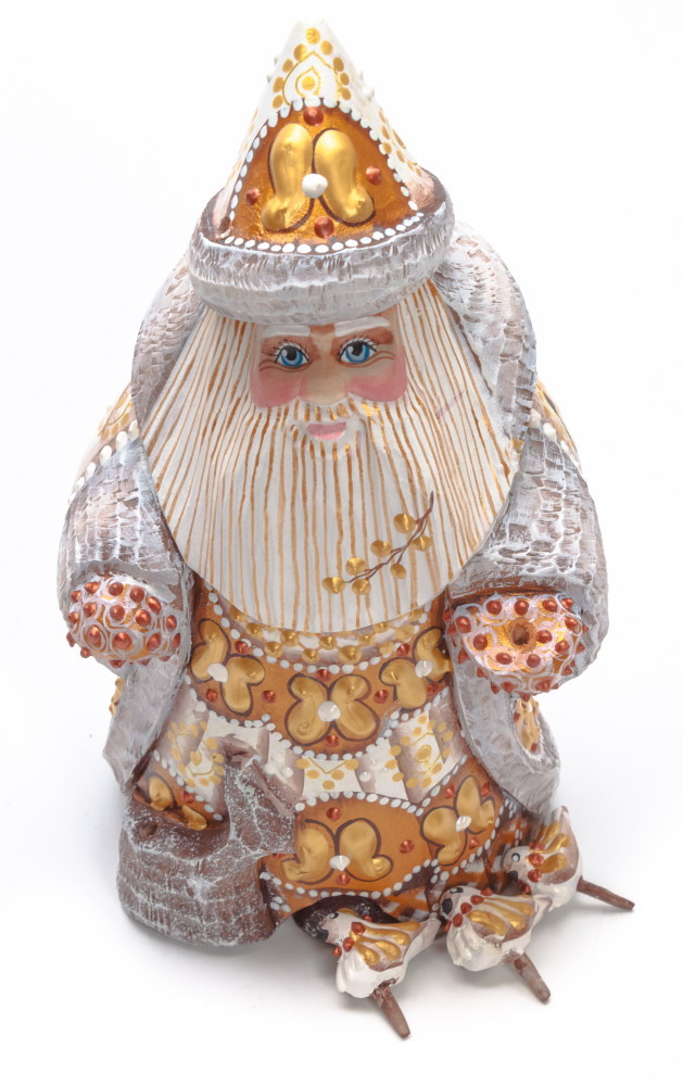170 mm Santa with Birds Carved Wood Hand Painted Collectible Figurine (by Natalia Nikitina Workshop)
