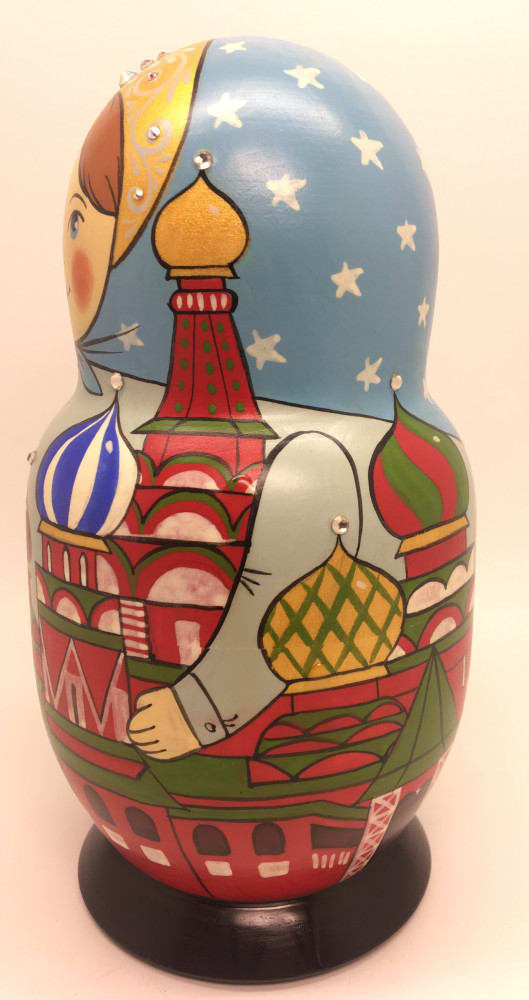 170 mm Mpscow Kremlin Winter Holidays hand painted wooden Matryoshka doll 5 pcs (by Malutin Studio)