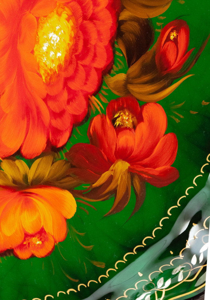 d 370 mm Zhostovo Patterns hand painted and lacquered by Golovina Metal Forged Tray (by Lada Crafts)