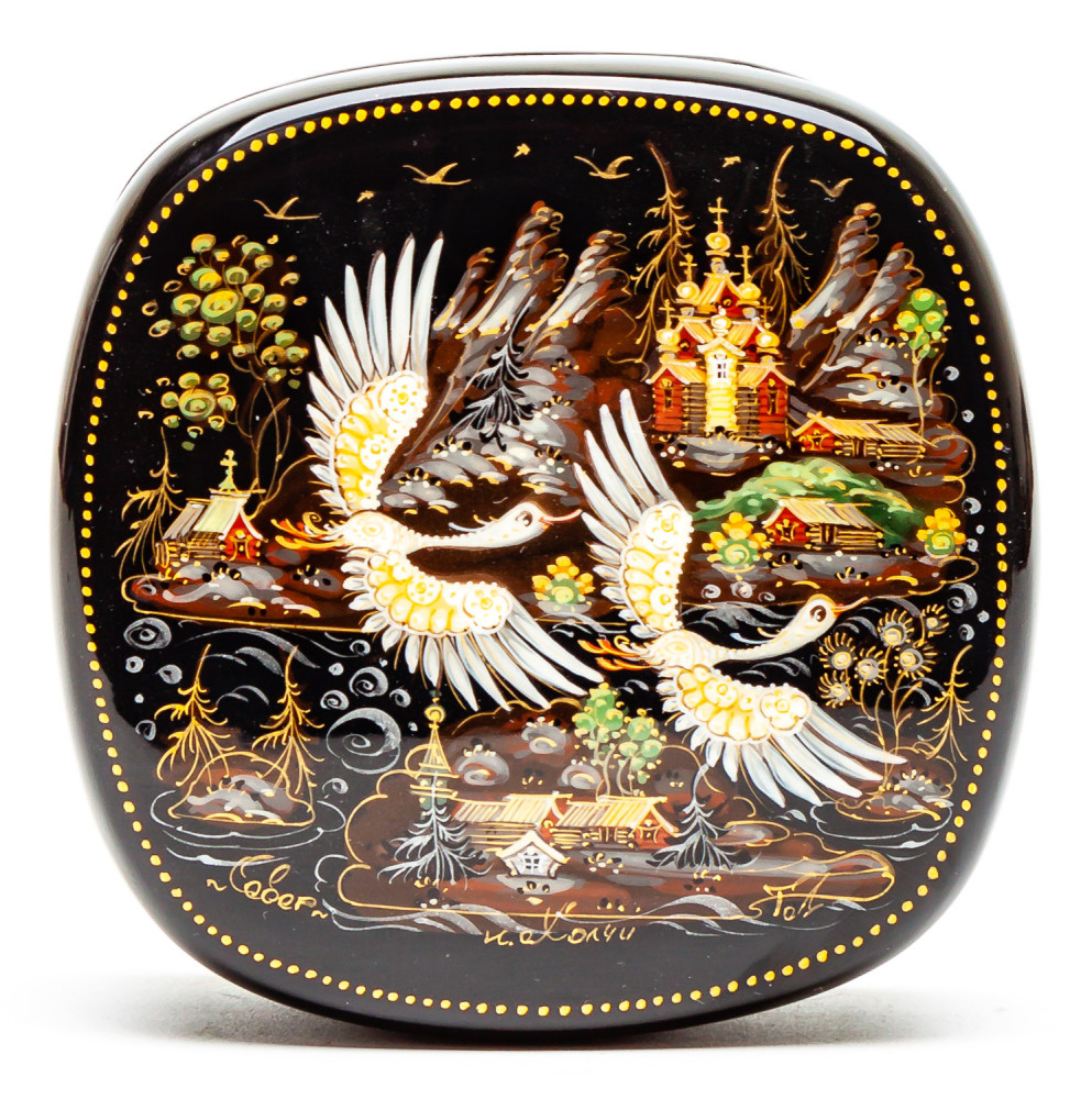 80x80mm Russian North Hand Painted Jewellery Box (by Sadko Workshop)