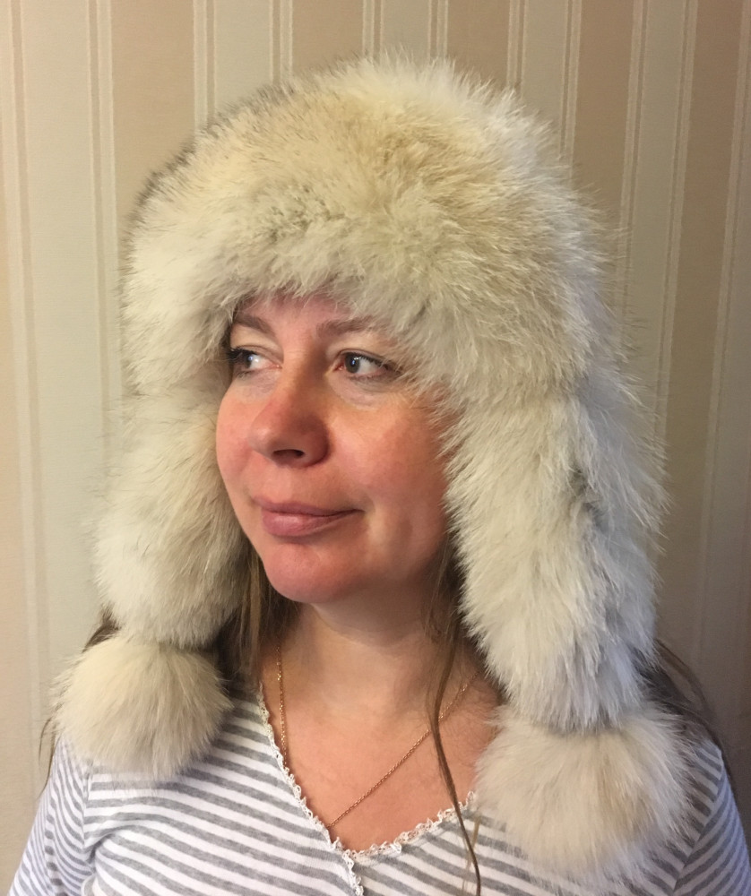 Silver Milk Polar Fox Fur Hat with Leather Top Nazarov