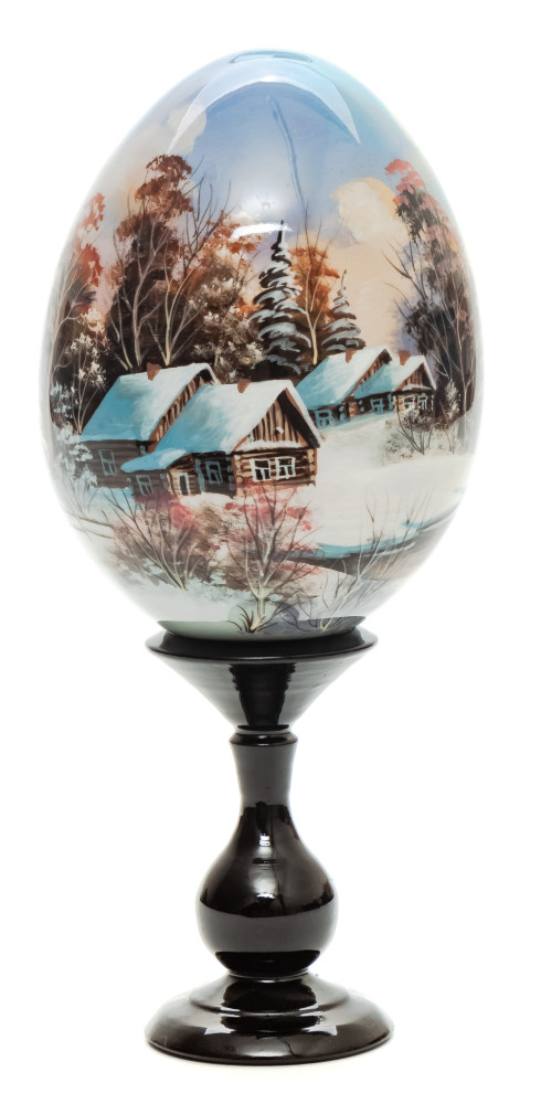 180mm Village hand painted wooden Egg with standby (by Tatiana Crafts)