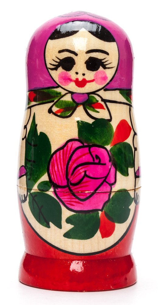 95 mm Pink Head Semenovskaya Hand Painted Wooden Matryoshka Nesting Doll 4 pcs inside (by Ivan Studio)