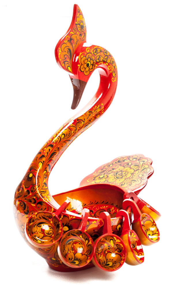 160x250 mm Duck Khokhloma hand painted wooden Ladle for Wine with small Ladles