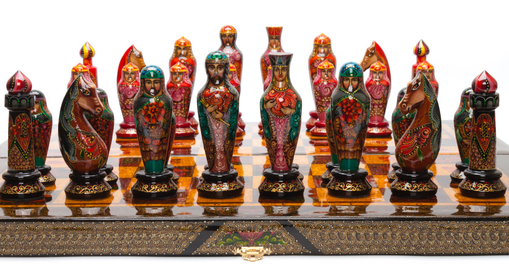 540x540 mm Medieval Russian Army handpainted figures on wooden Chess Board (by Fyodor Chess Studio)