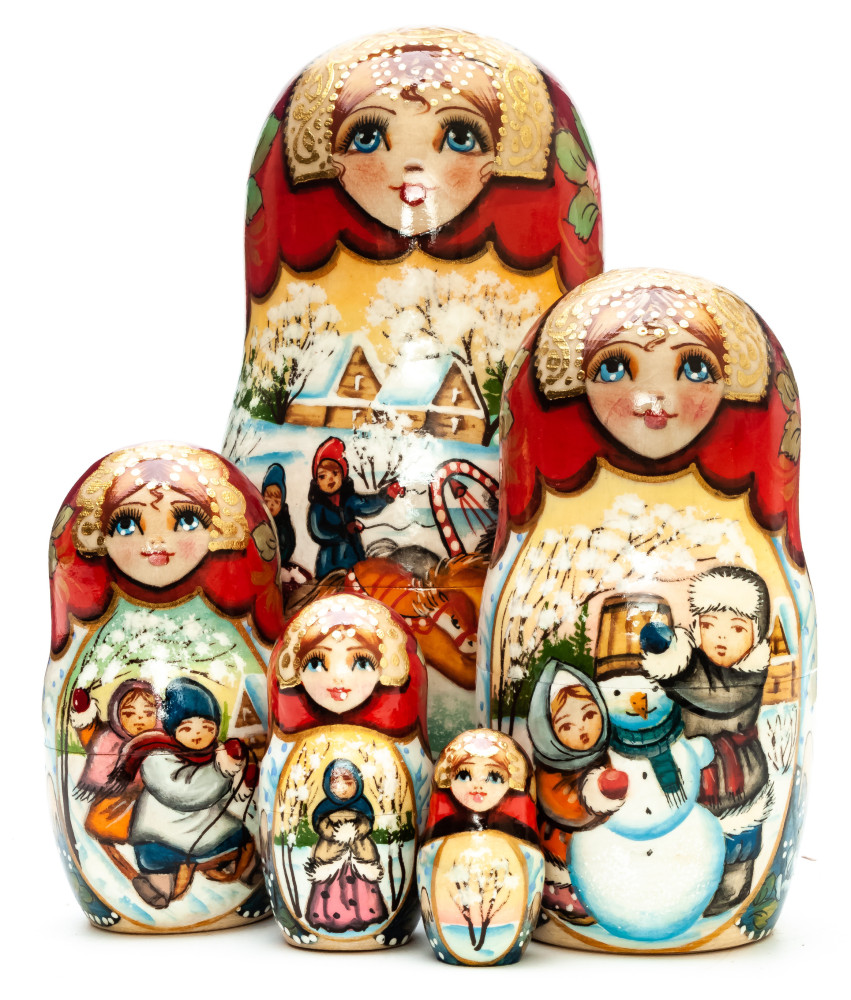 140mm Russian Troika hand painted Matryoshka doll 5pcs