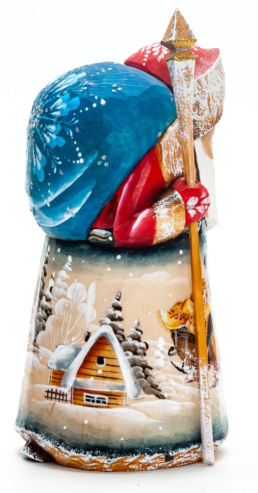 150 mm Santa with a Magic Staff and a Bag with handpainted Troika Wooden Carved Statue (by Igor Carved Wooden Figures Studio)