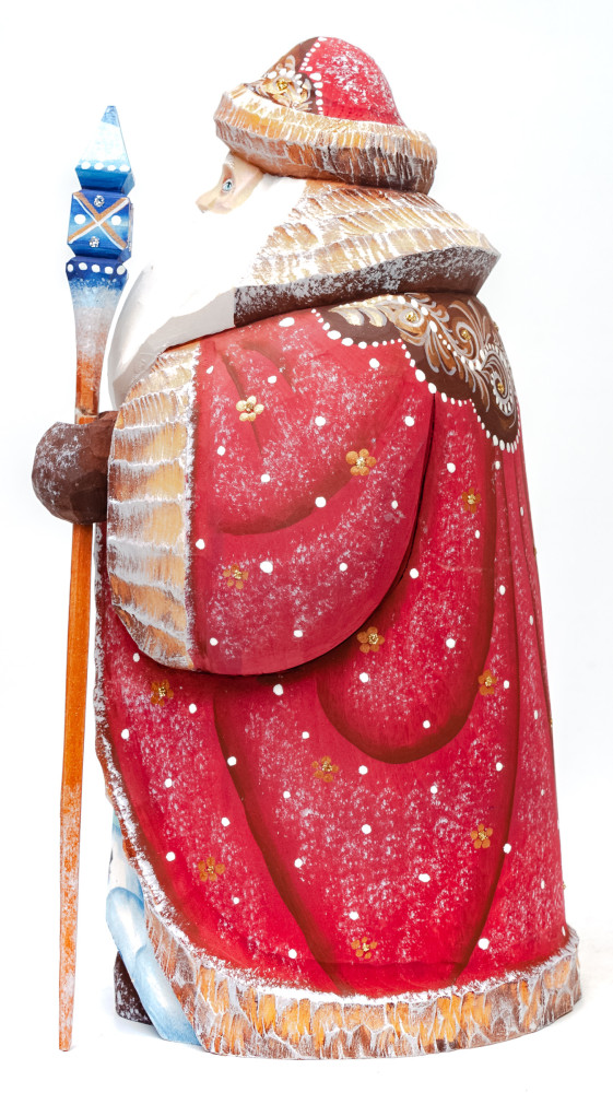 180 mm Santa Claus with picture Girl feeds Bullfinch hand painted wooden statue (by Sergey Christmas Workshop)