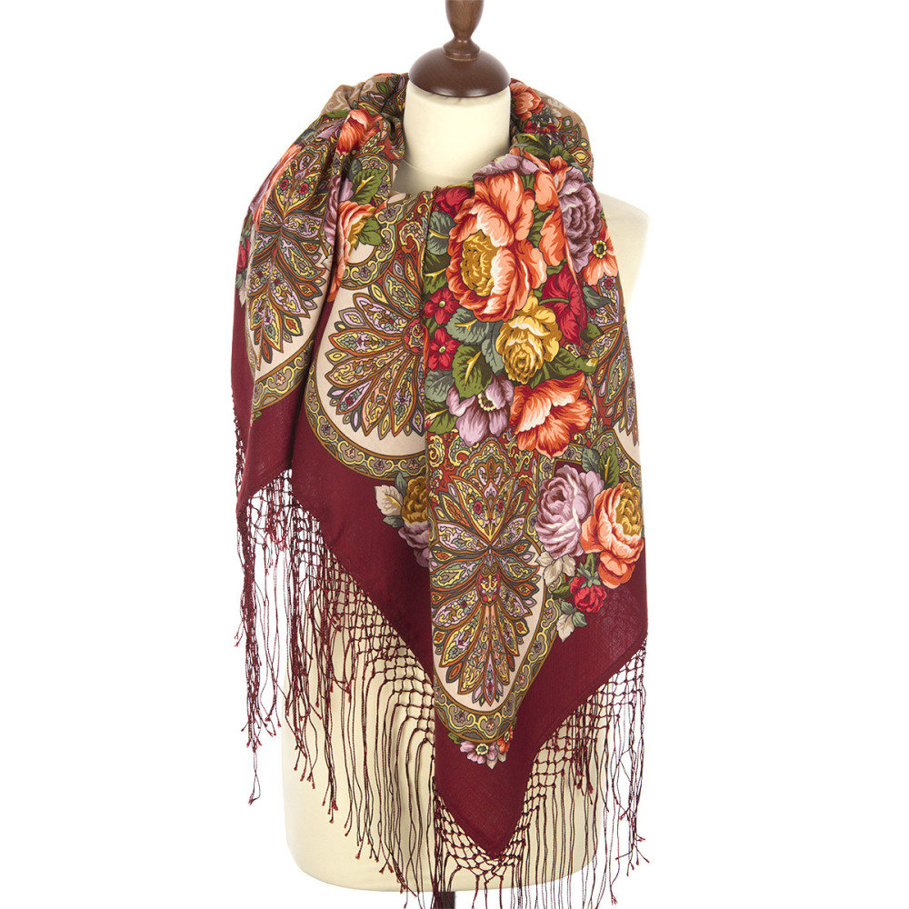 Shop Thick Woolen Fabric Shawls with Silk Fringe 148x148 cm Шаль «Старый замок» online at Skazka.site | Eligible for fast shipping and free returns. Шаль «Старый замок»