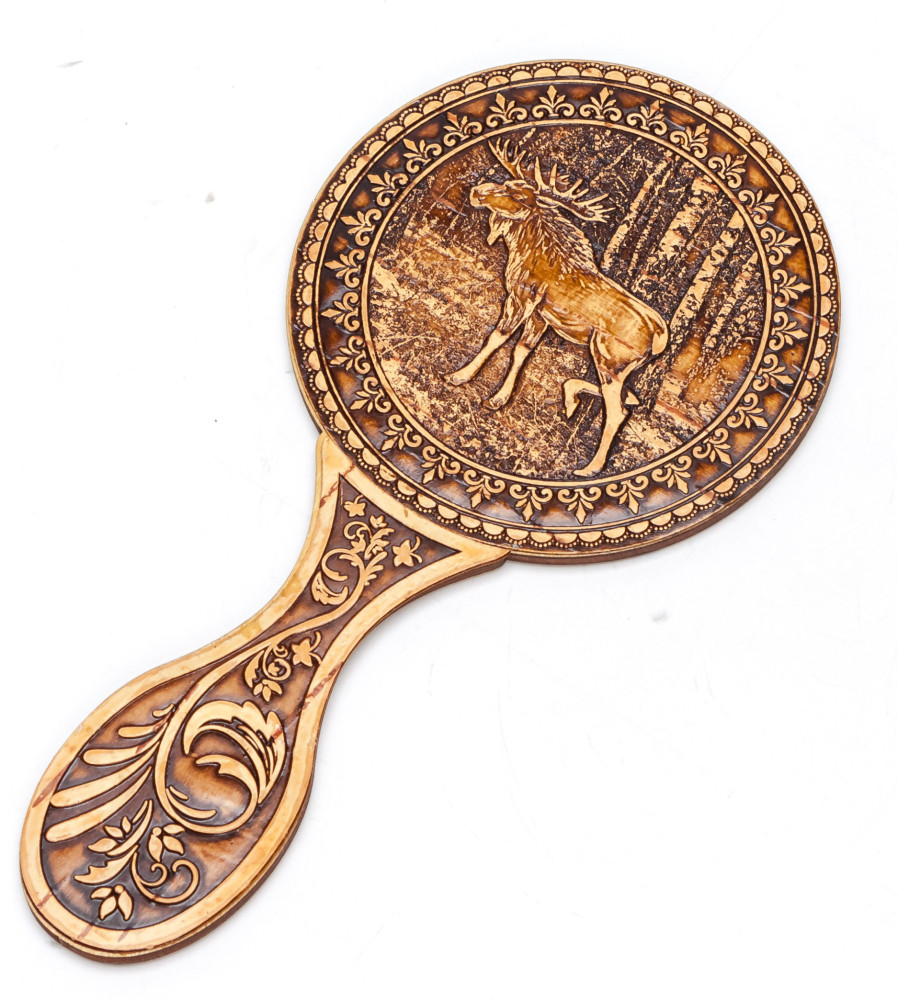 80x160 mm Moose hand made Birchbark Mirror (by Maxim Birch)