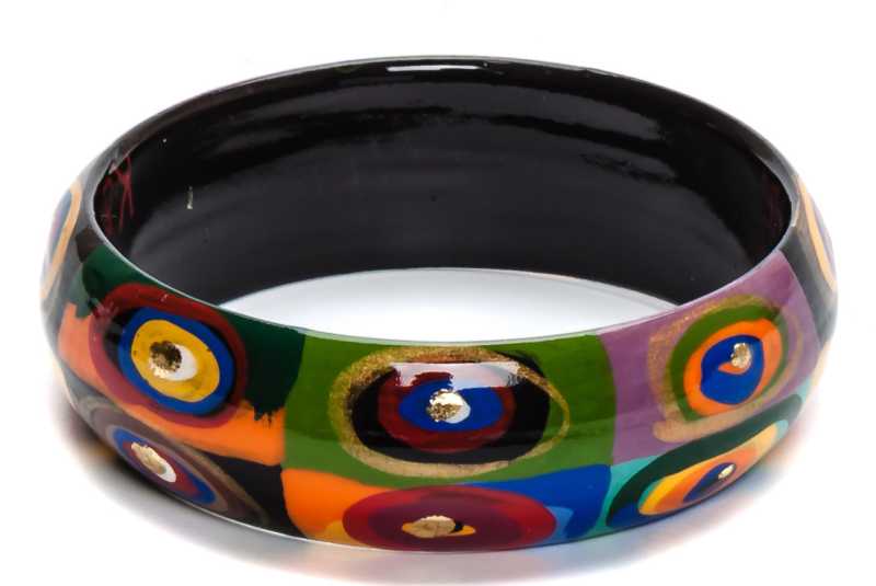 80x16 mm Squares with Concentric Circles by Kandinsky hand painted on wooden Bracelet (by A Studio)