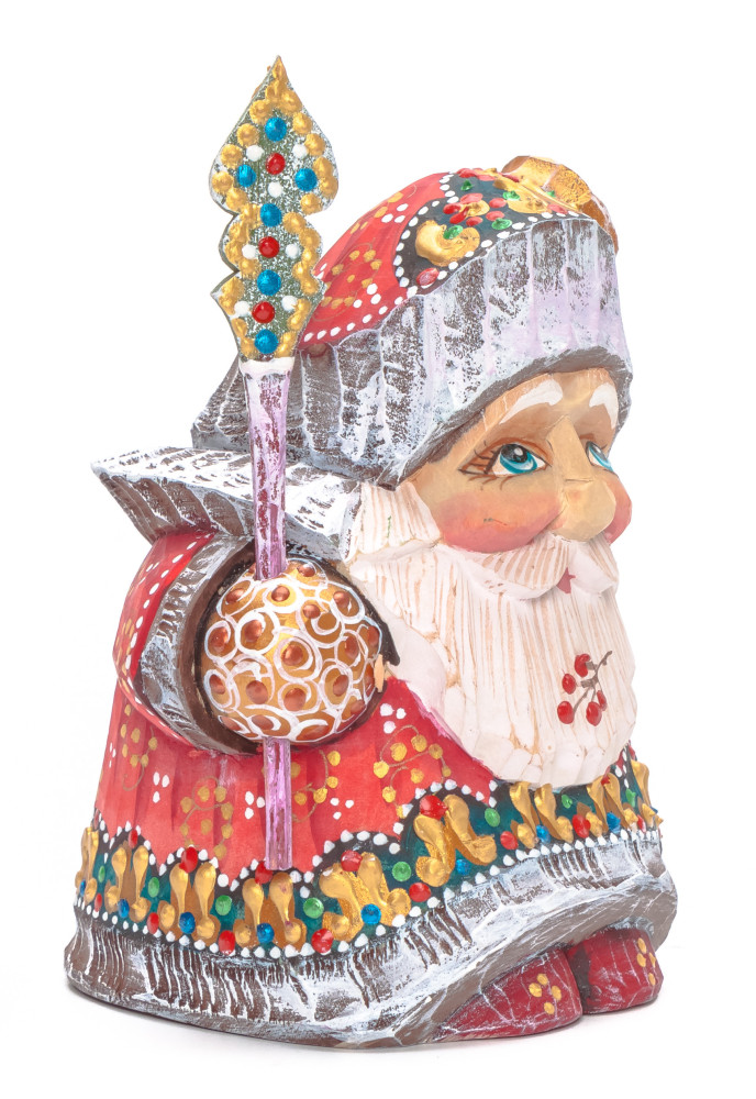 120 mm Santa with a Magic Staff Carved Wood Hand Painted Collectible Figurine (by Natalia Nikitina Workshop)