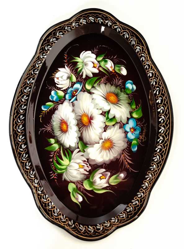 230x330 mm Zhostovo Patterns hand painted and lacquered Metal Forged Tray (by Lada Crafts)