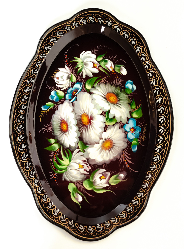 230x330 mm Zhostovo Patterns hand painted and lacquered Metal Forged Tray (by Lada Crafts)