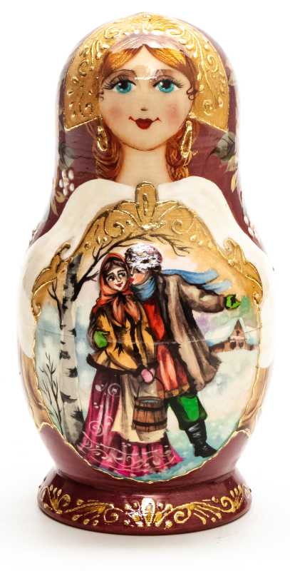110 mm Russian Fairytale hand painted on Wooden Matryoshka doll 5 pcs (by Valeria Crafts)