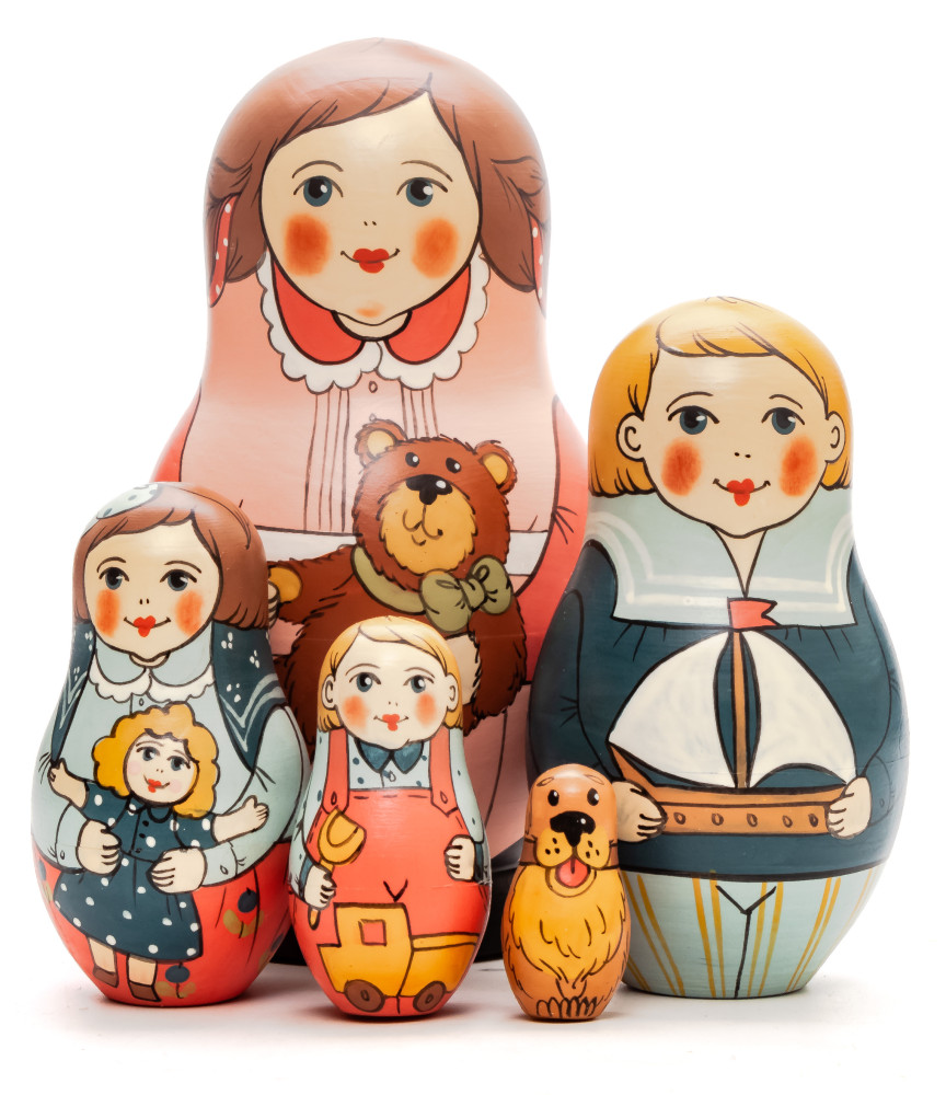 125 mm Mother with Toy Bear hand painted Traditional Russian Wooden Matryoshka doll 5 pcs (by Igor Malyutin)