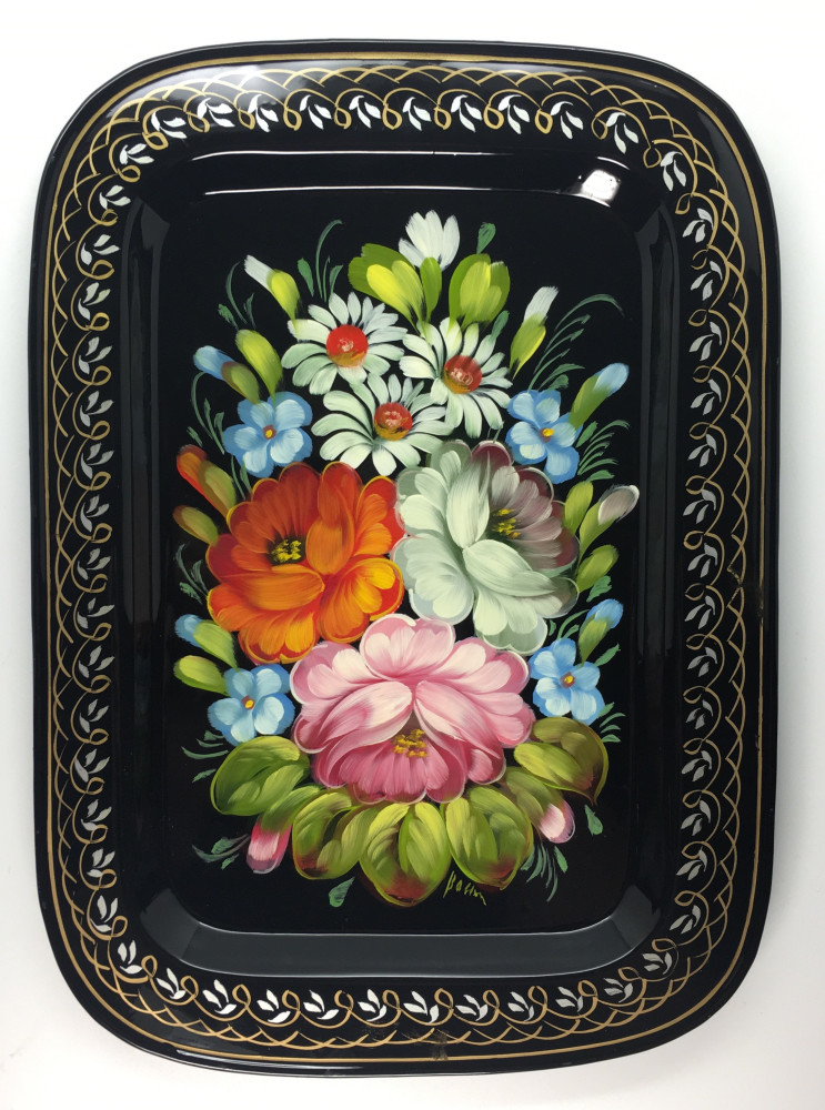 Zhostovo Hand Painted Metal Tray