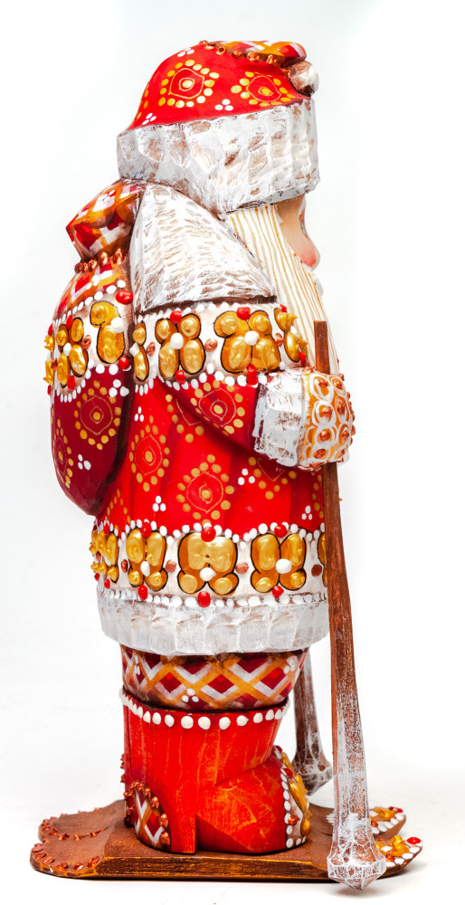 200 mm Santa Claus Skiing hand carved and painted wooden statue (by Natalia Workshop)