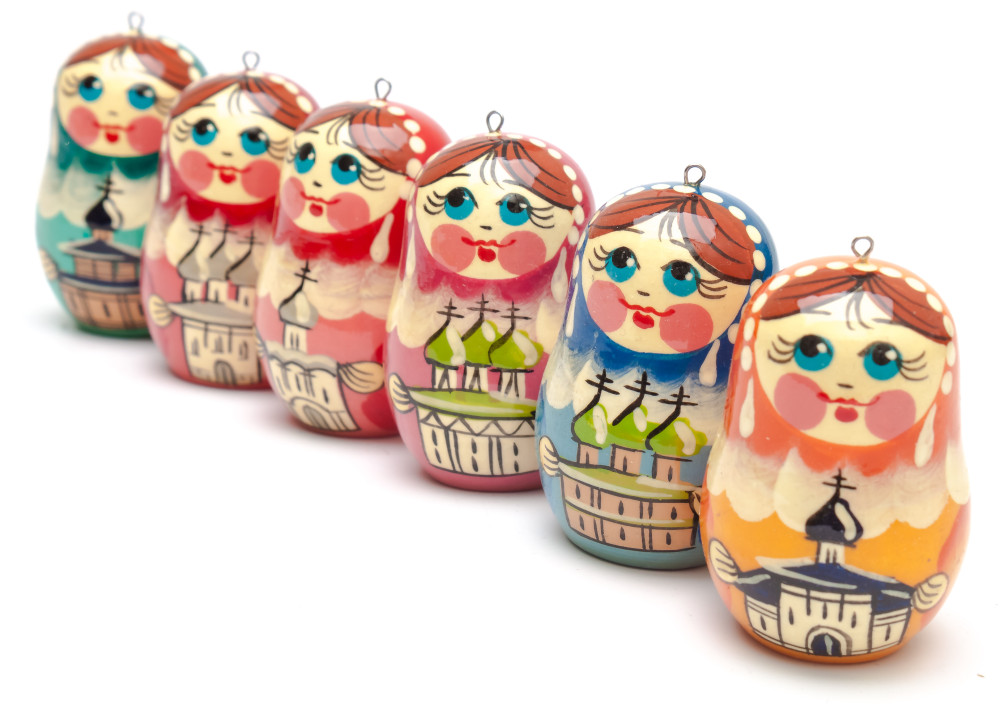 220x70 mm Russian Christmas Tree Ornaments set of 6 pcs (by Andrey Studio)