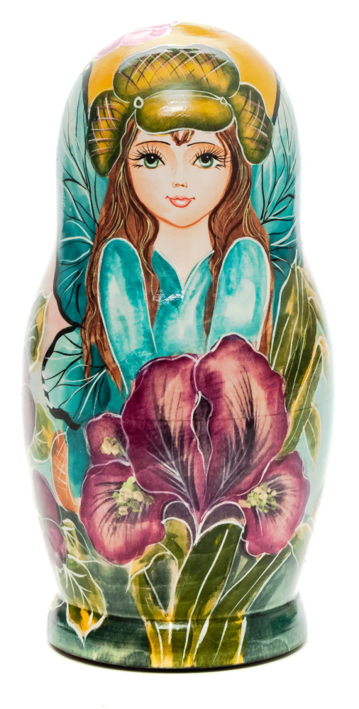 160 mm Flowers hand painted on Wooden Matryoshka doll 5 pcs (by Skazka)