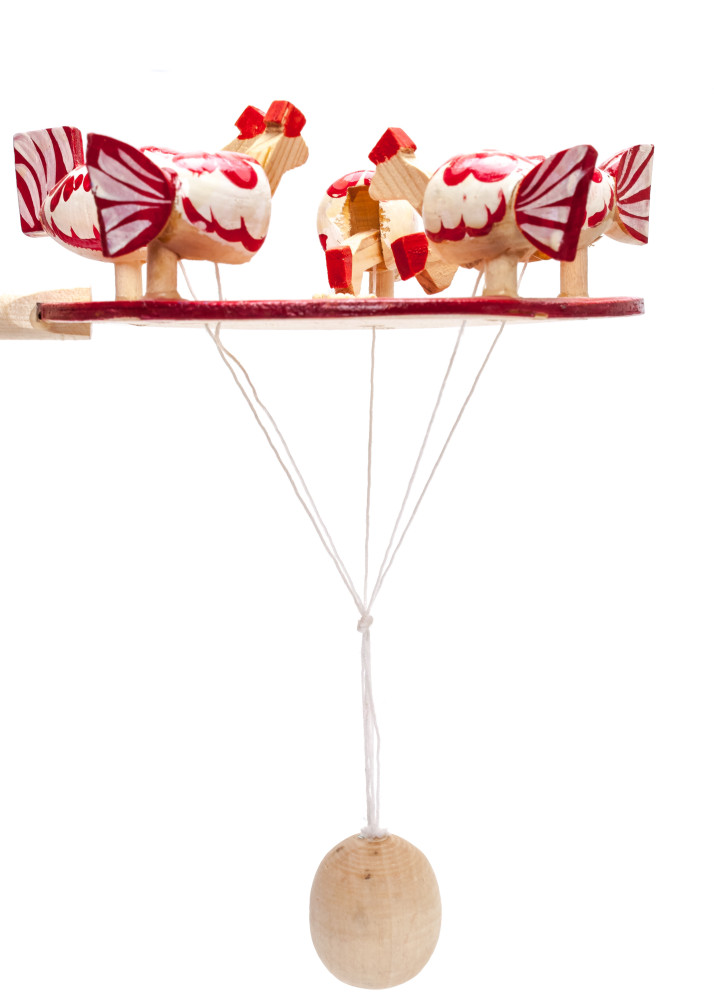 200x140 mm Pecking Chicken Hand Carved and Painted Russian Gzhel Wooden Toy (by Bogorodskoe Studio)