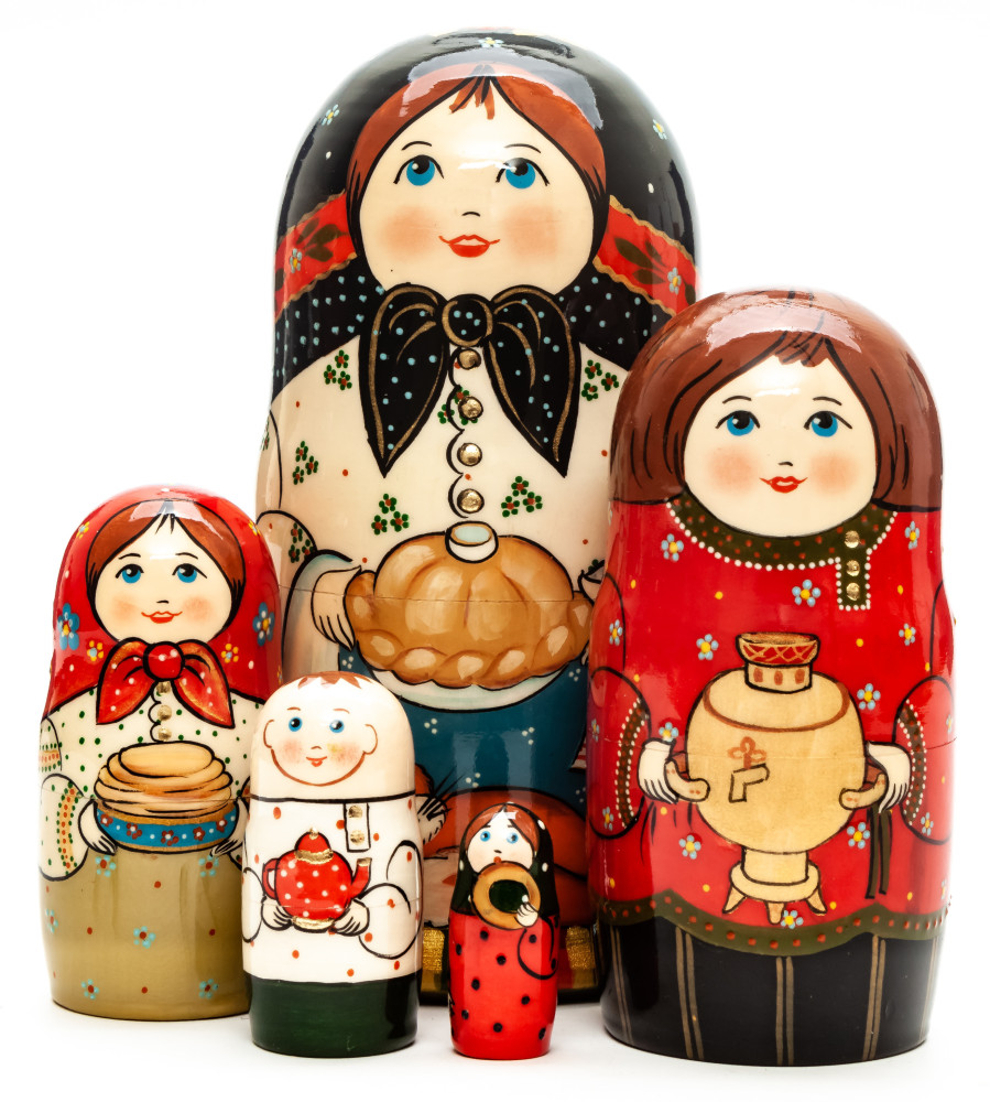 160 mm Maiden with Bread and Salt hand painted wooden Matryoshka doll 5 pcs (by A Studio)
