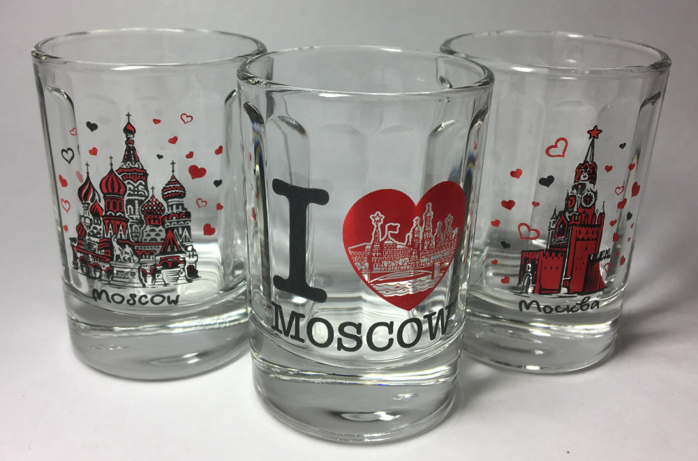 50 ml I Love Moscowl Decal Shot Glass set of 3 pcs (by AKM Gifts)