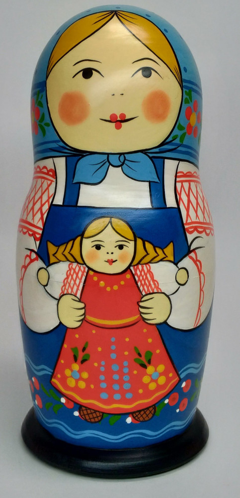 160 mm Mistress with Doll hand painted Traditional Russian Wooden Matryoshka doll 5 pcs (by Igor Malyutin)