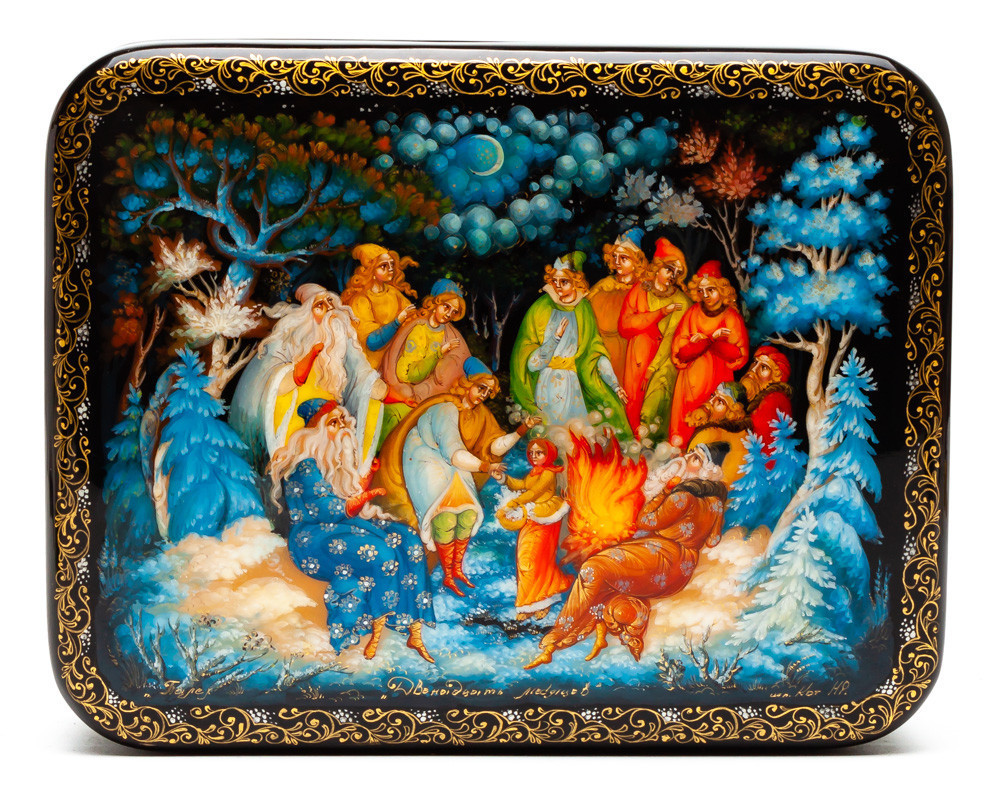 150x120mm The 12 Months hand painted lacquered box from Palekh (by Pavel Studio)