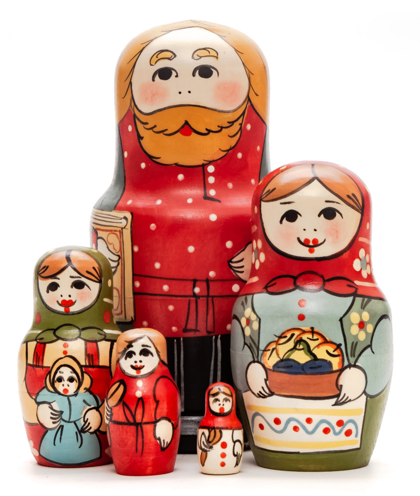  110 mm Father with Book hand painted Traditional Russian Wooden Matryoshka doll 5 pcs (by Igor Malyutin)