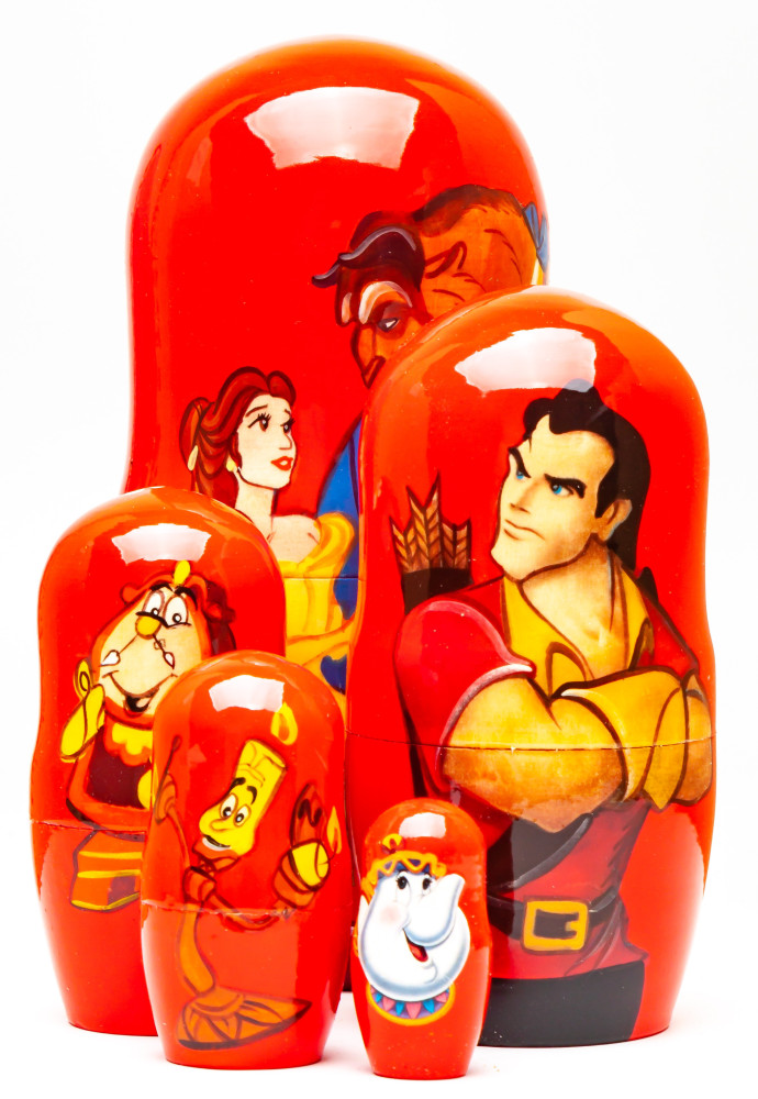 180mm Beauty and the Beast Hand Painted Matryoshka Doll 5 pcs (by Konstantin Studio)