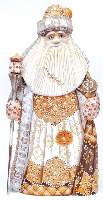 220 mm Santa with a Magic Staff and a Bag Carved Wood Hand Painted Collectible Figurine (by Natalia Nikitina Workshop)