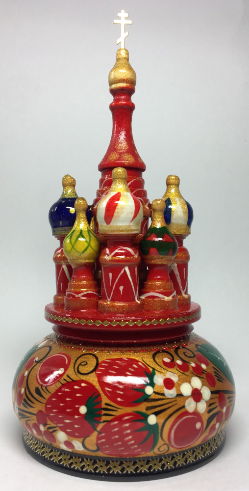190 mm Saint Basil's Cathedral Khokhloma Art hand painted Wooden Music Box (by Nightingale Crafts)