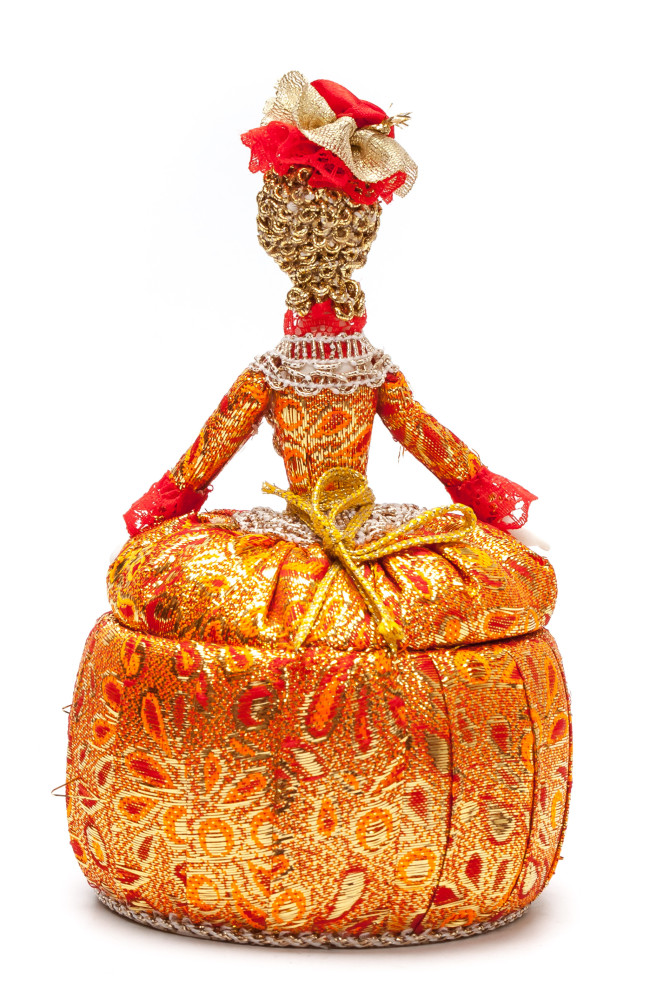 Girl in a Little Hat and Nice Dress Jewelry Box (brocade, hand-sewn Doll by Le Russe)