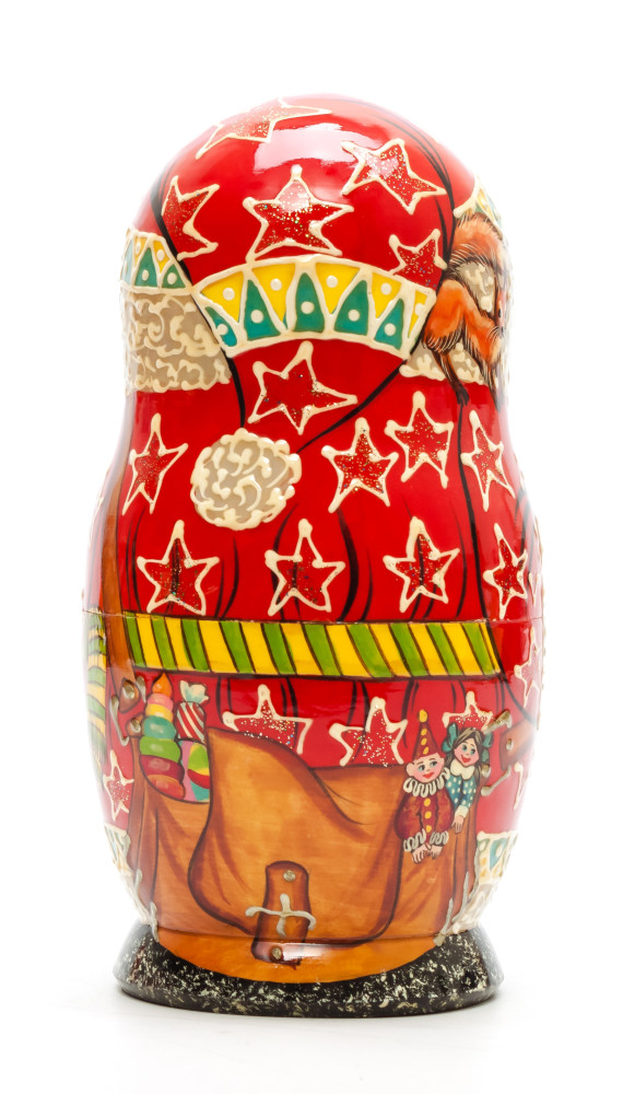 180 mm Santa Claus with Boy hand painted wooden Matryoshka Doll 5 pcs (by Skazka)