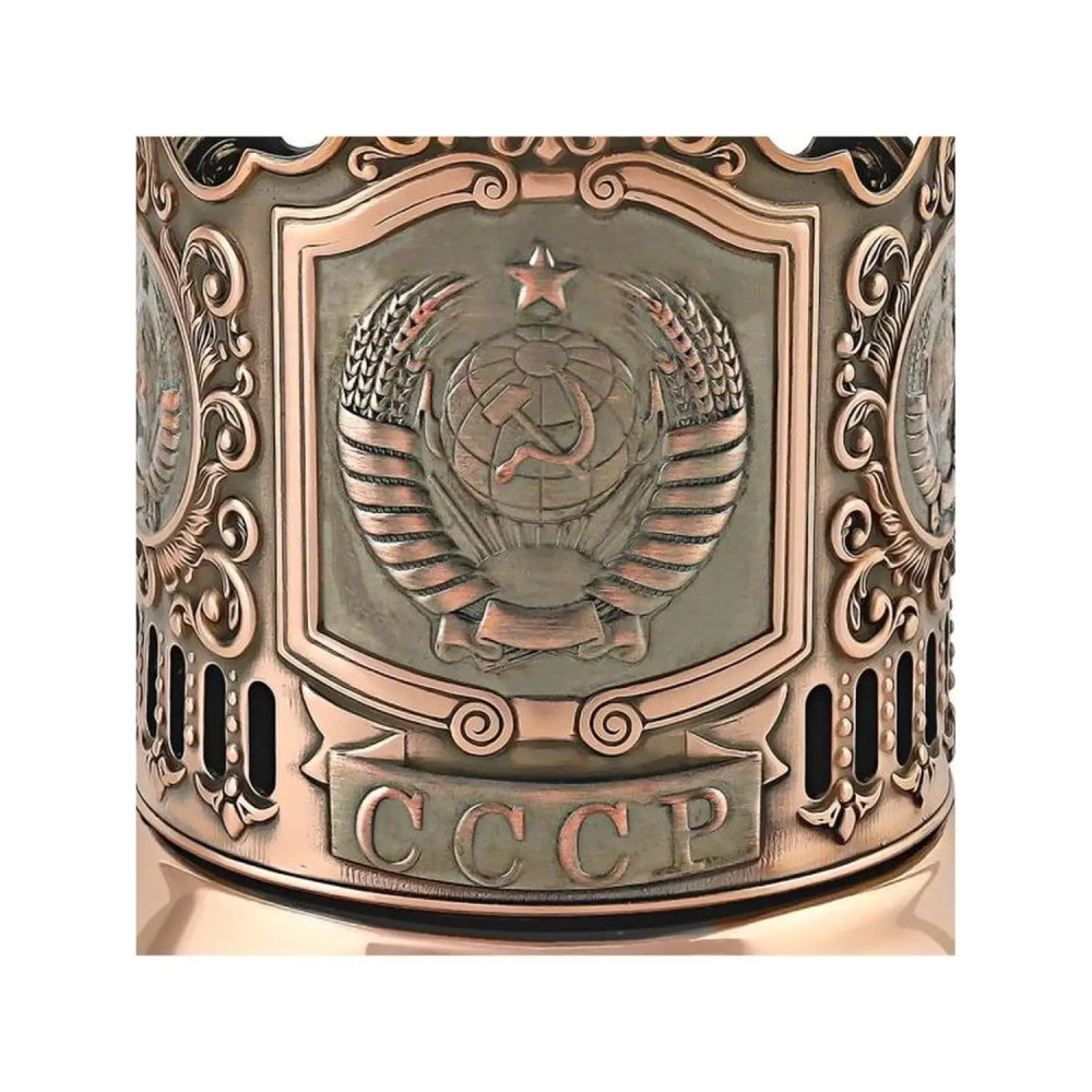 USSR coat of arms copper glass holder with crystal glass
