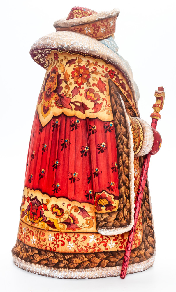300 mm Santa Claus with a Magic Staff with handpainted Santa Claus and Snowmaiden Princess Wooden Carved Statue (by Sergey  Christmas Workshop)